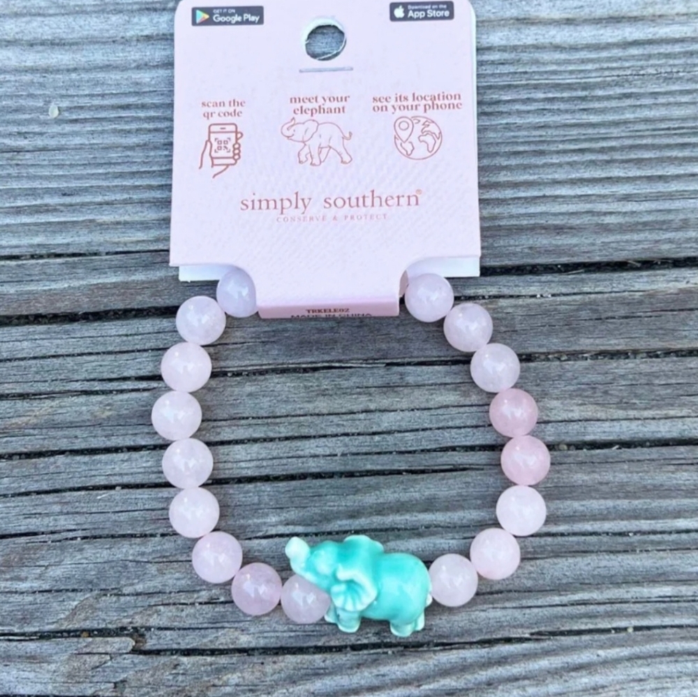 Simply Southern Elephant Tracker Beaded Bracelet, NWT Pink W/Blue Elephant - Picture 2 of 2
